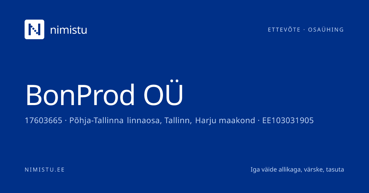 Osaühing · EMTAK 90399 Muud kunsti ja esituskunstide abitegevused, v.a lavatehnilised · Põhja-Tallinna linnaosa, Tallinn, Harju maakond · Harju maakond