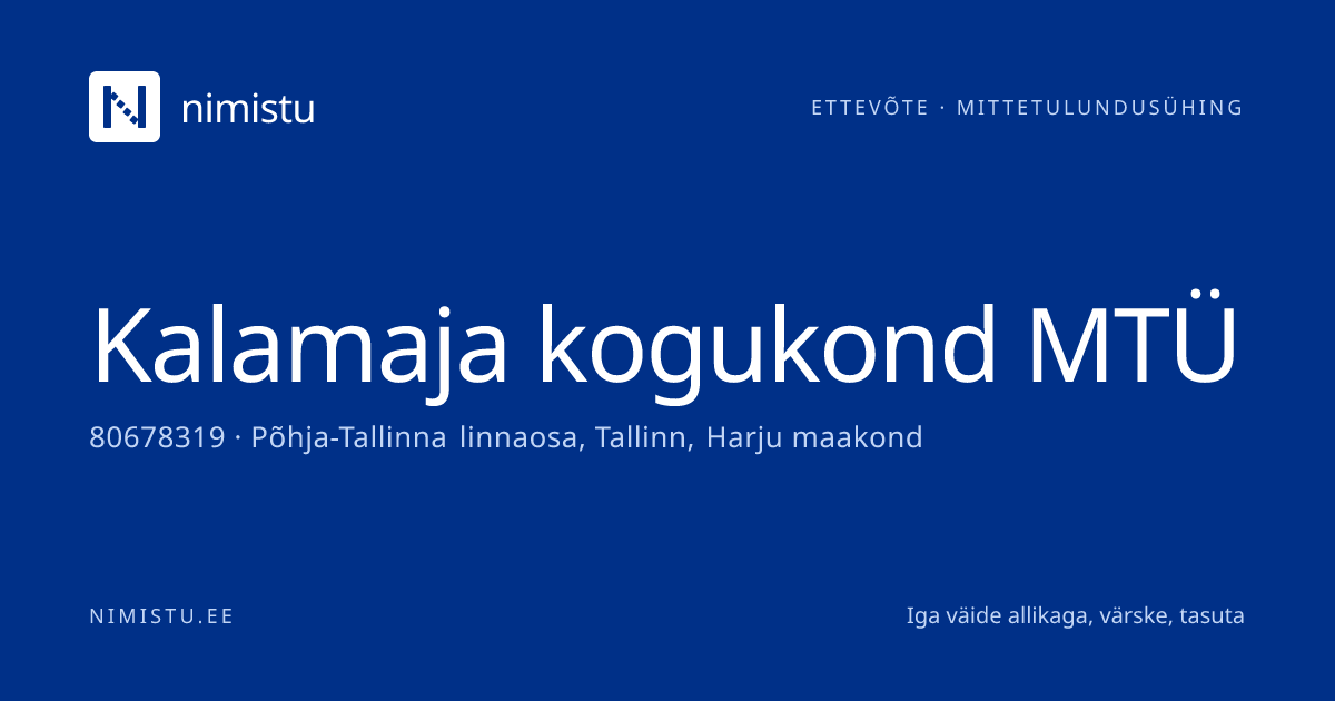 Mittetulundusühing · EMTAK 94992 Piirkondlikku/kohalikku elu edendavad ja toetavad ühendused · Põhja-Tallinna linnaosa, Tallinn, Harju maakond · Harju maakond