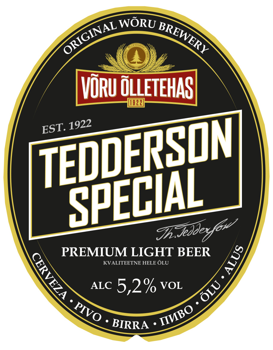 ORIGINAL WÕRU BREWERY VÕRU ÕLLETEHAS EST.1922 TEDDERSON SPECIAL PREMIUM LIGHT BEER KVALITEETNE HELE ÕLU  ALC 5,2% VOL CERVEZA PIVO BIRRA PIVO ÕLU ALUS mark