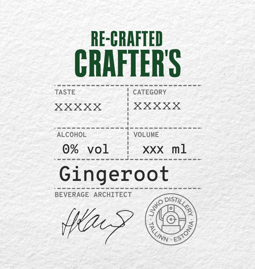 RE-CRAFTED CRAFTER'S Gingeroot LIVIKO DISTILLERY TALLINN ESTONIA mark