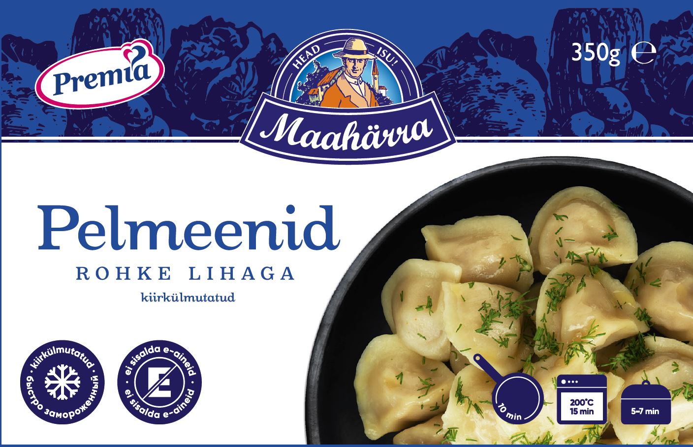 Premia Maahärra Pelmeenid ROHKE LIHAGA kiirkülmutatud HEAD ISU! 350 g mark