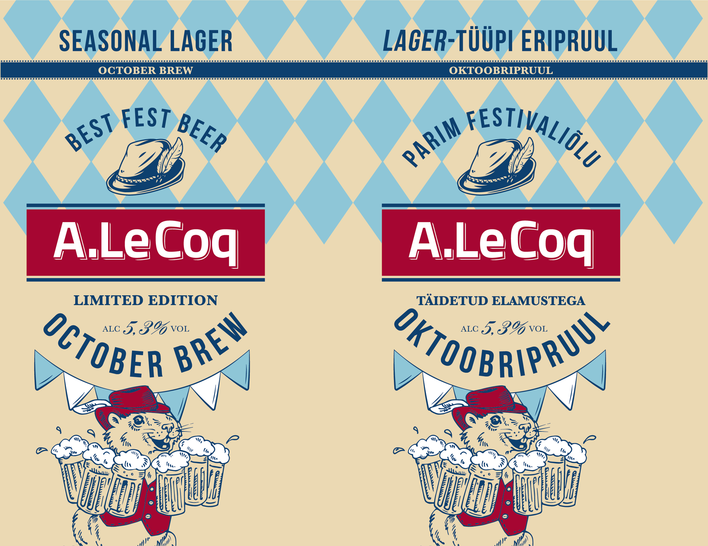 SEASONAL LAGER LAGER-TÜÜPI ERIPRUUL BEST FEST BEER  PARIM FESTIVALIÕLU A. Le Coq  LIMITED EDITION TÄIDETUD ELAMUSTEGA OCTOBER BREW OKTOOBRIPRUUL ALC 5,3% VOL mark