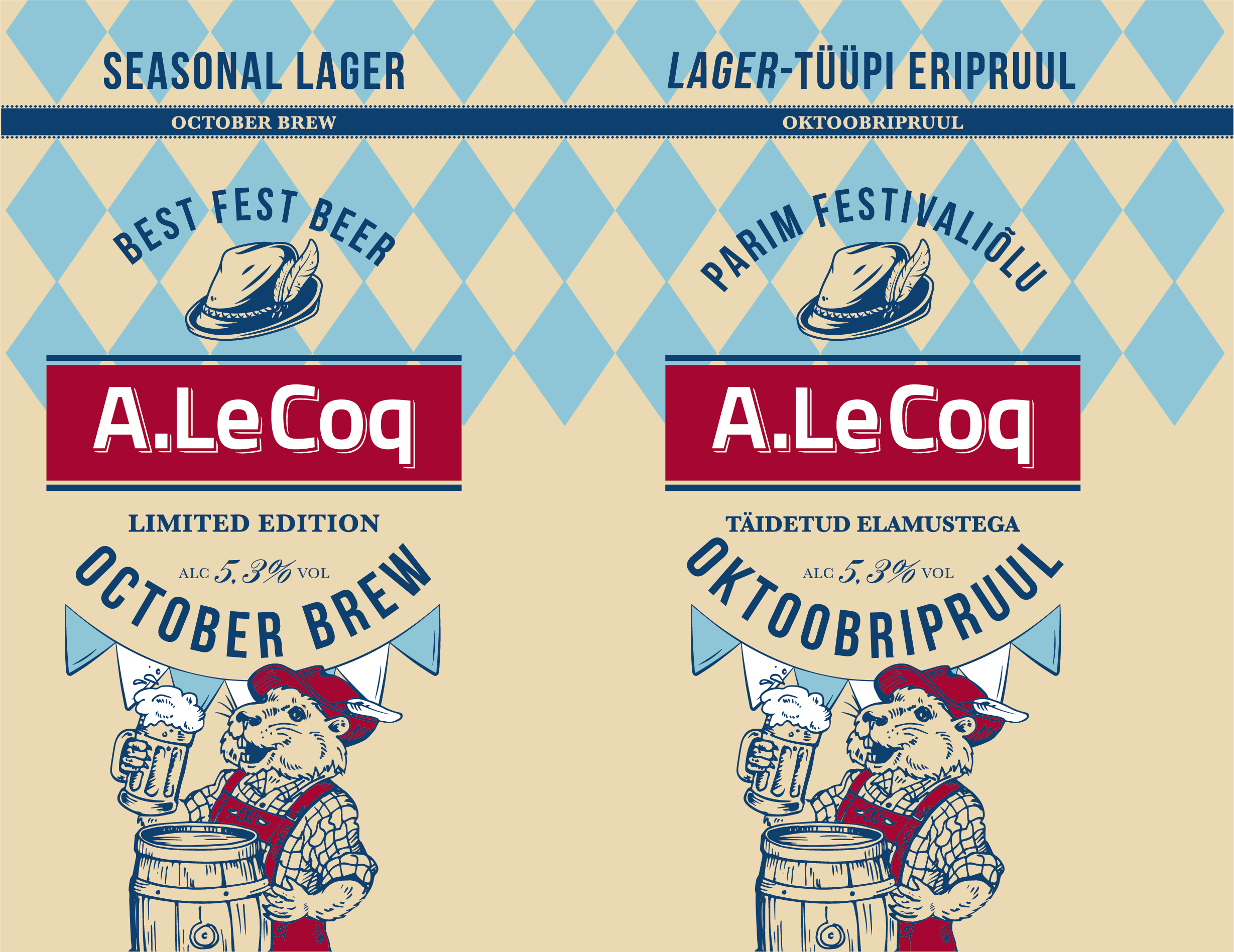 SEASONAL LAGER LAGER-TÜÜPI ERIPRUUL BEST FEST BEER PARIM FESTIVALIÕLU LIMITED EDITION TÄIDETUD ELAMUSTEGA A. Le Coq OCTOBER BREW OKTOOBRIPRUUL ALC 5,3% VOL mark